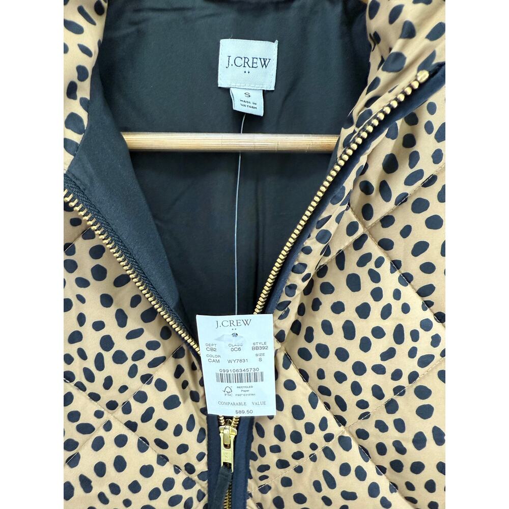 NWT J.Crew Animal Print Puffer Vest Brown Black Sz S Snap Pockets Zip Front - Picture 8 of 9